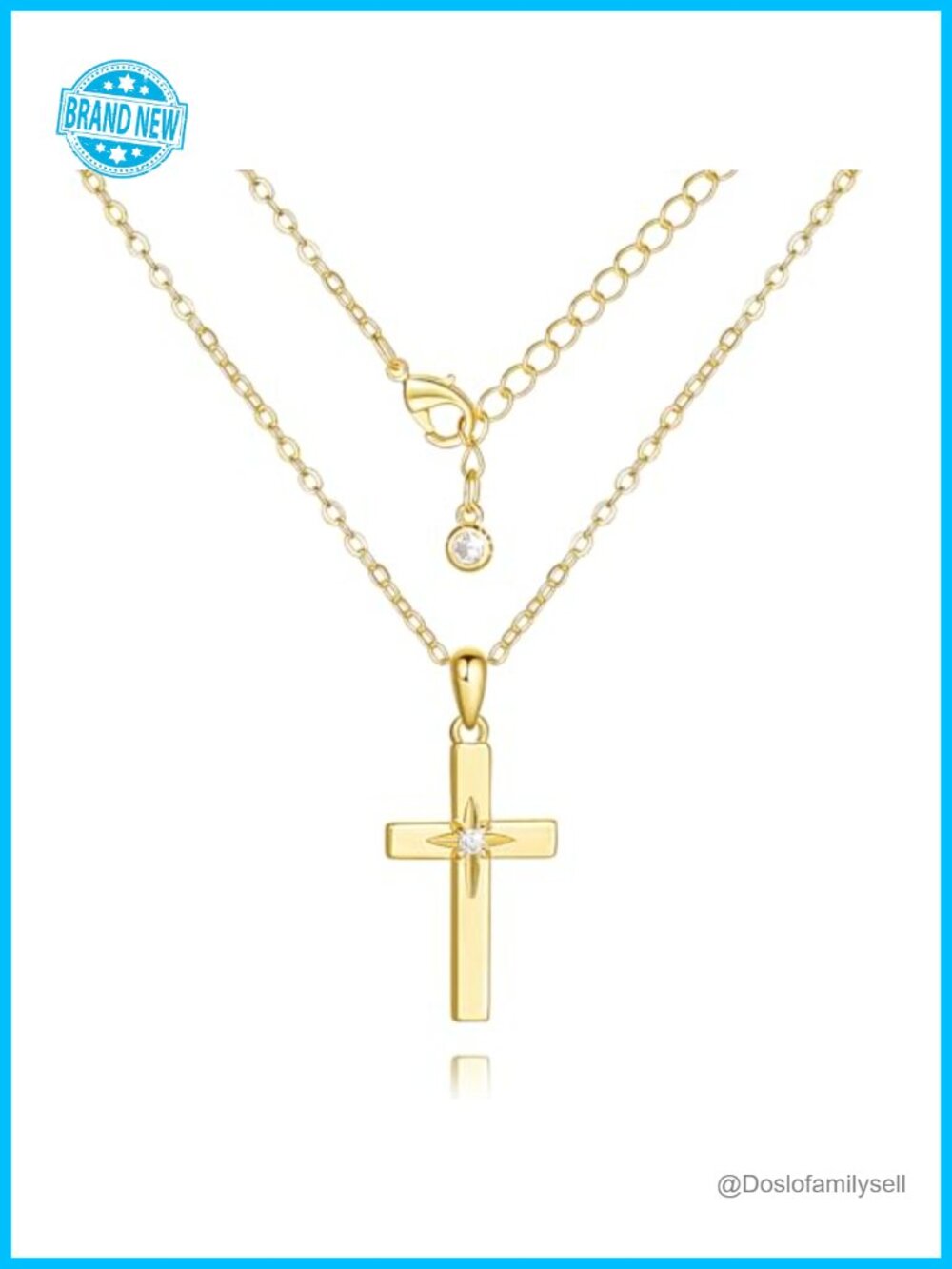 14K Gold Plated Cross Necklace with Cubic Zirconia Pendant